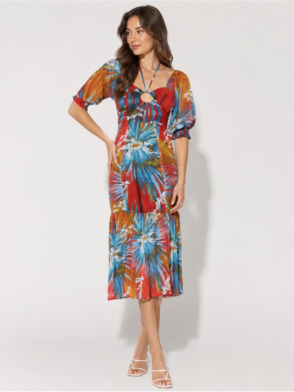 Walter Baker Danielle Dress Rio Palm Size 2 NWT Off Shoulder Floral Midi Dress